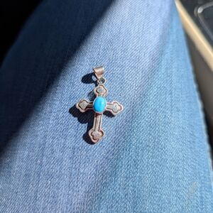 NEW Silver Cross Necklace with Blue Accent